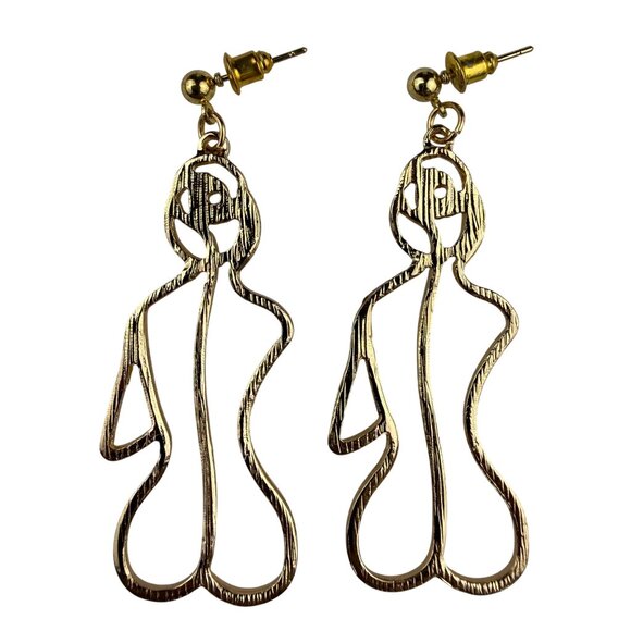 Abstract Gold Tone Sculptural Drop Earrings Fashion Artistic Metal Jewelry - Picture 2 of 3